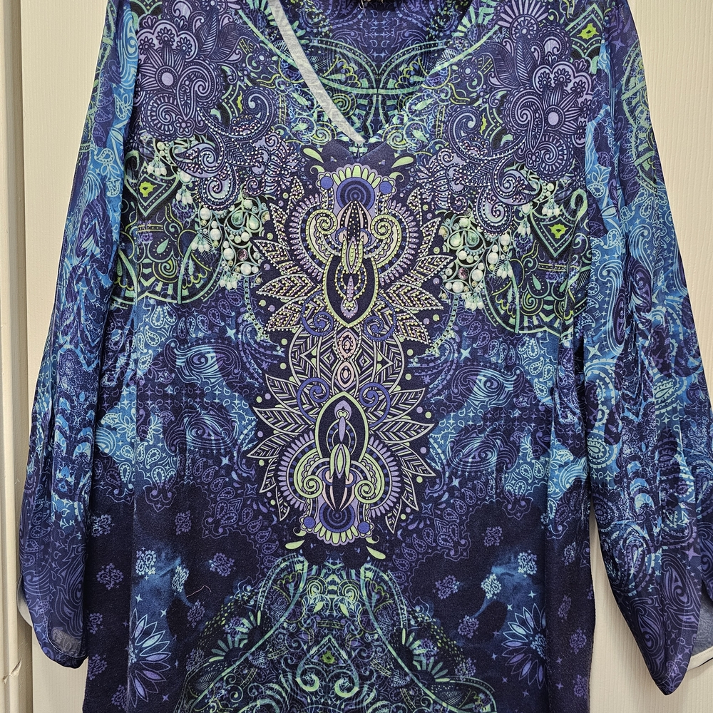 Chico's Blue and Green Paisley Blouse